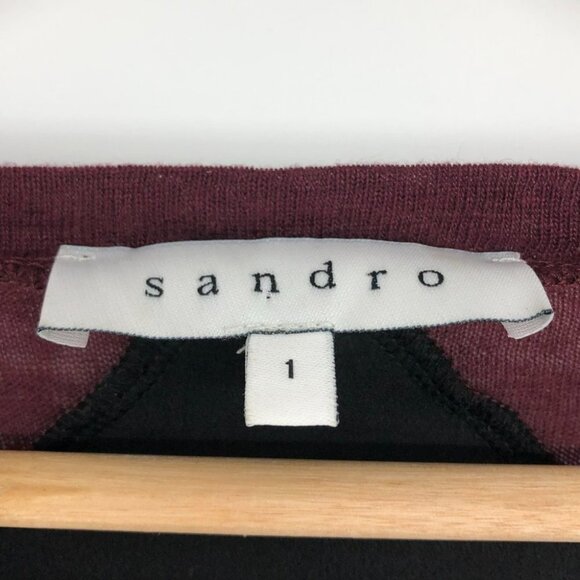 Sandro Paris Burgundy Black crochet lace detailing long sleeve t-shirt SP - Picture 4 of 15